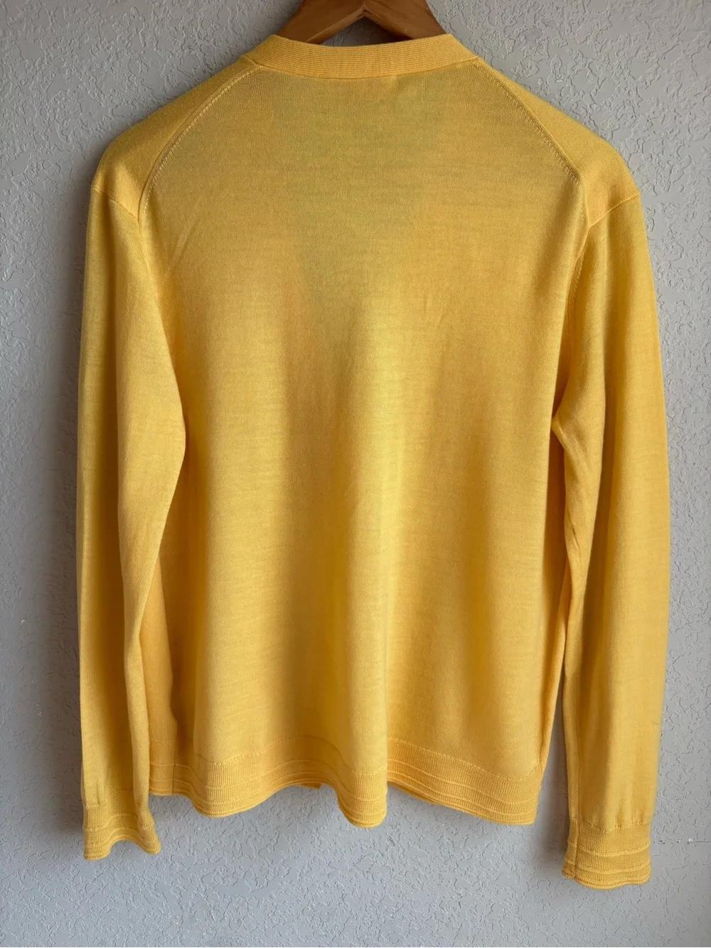Tory Burch Merino Wool Cardigan Large Yellow Logo Button V-Neck Sweater